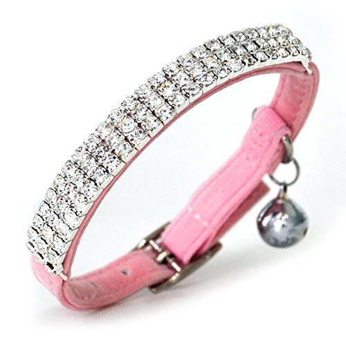 Chukchi Soft Velvet Safe Cat Adjustable Collar Bling Diamante With Bells,11 Inch For Small Dogs And Cats (Pink- 2 Pack)
