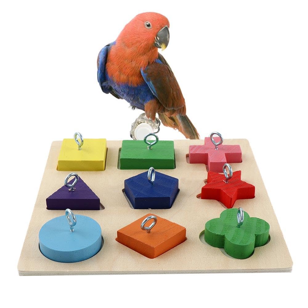 GUEDKIKL Bird Training Toys Puzzle Building Blocks Wooden Block Puzzle Toy for Parrot Budgies Parakeet Lovebird Cockatiel Conure