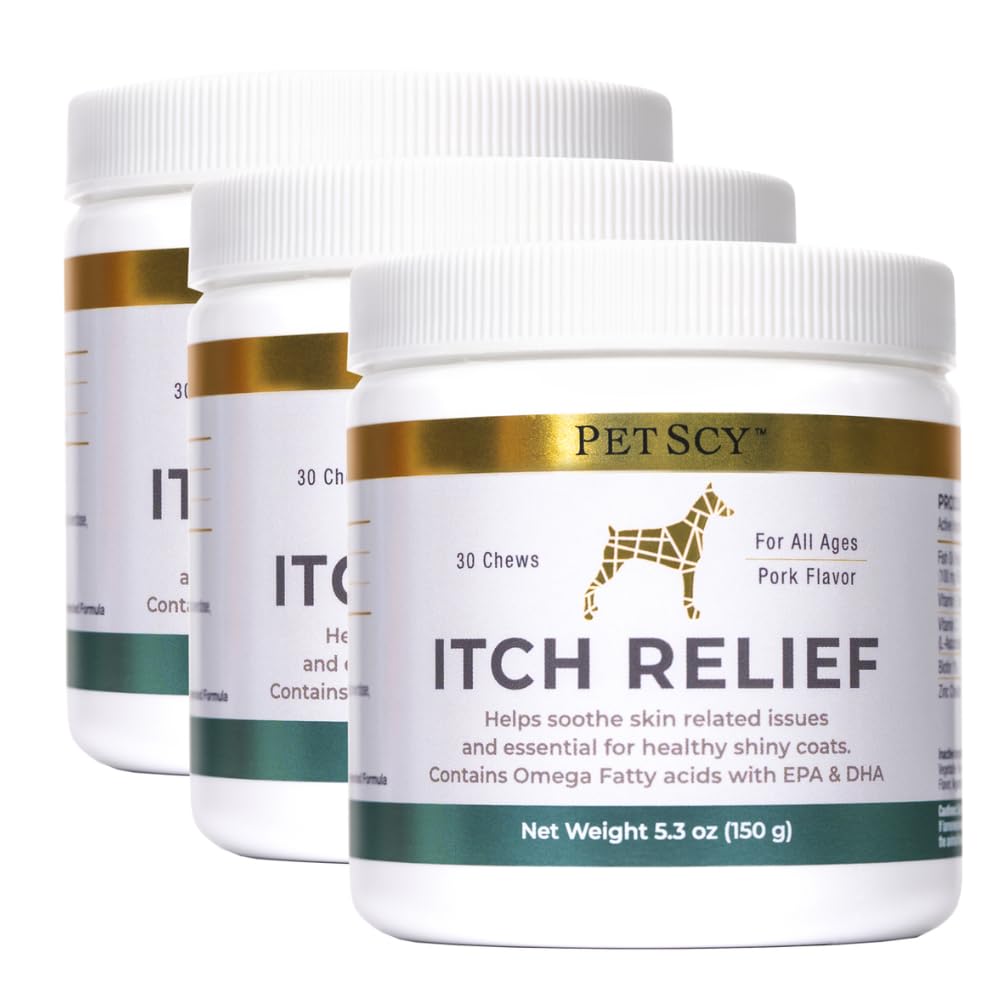 PetScy - Dog Itch Relief with Fatty Acids, EPA, DHA, & Omega, Nutritional Support, Chews for All Ages, Pork Flavor, 30 Chews (Pa