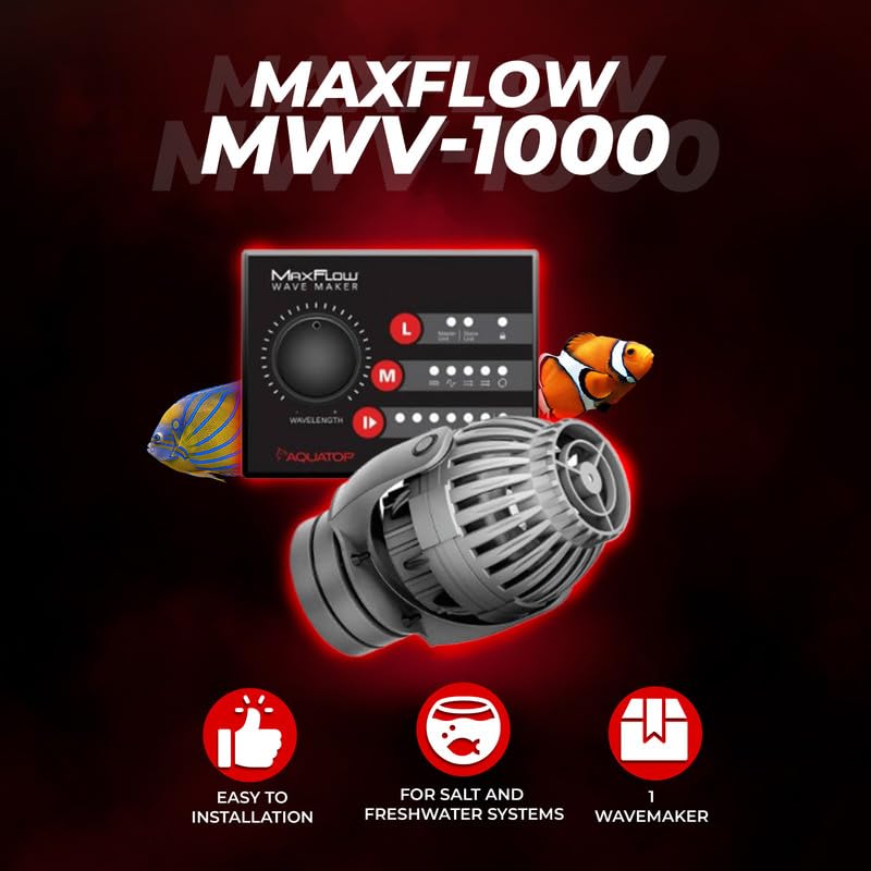 Aquatop MaxFlow MWV-1000 DC Wavemaker Pump - 1,057 GPH, Energy-Efficient, Safe for Salt & Freshwater, Ideal for 25-55 Gall