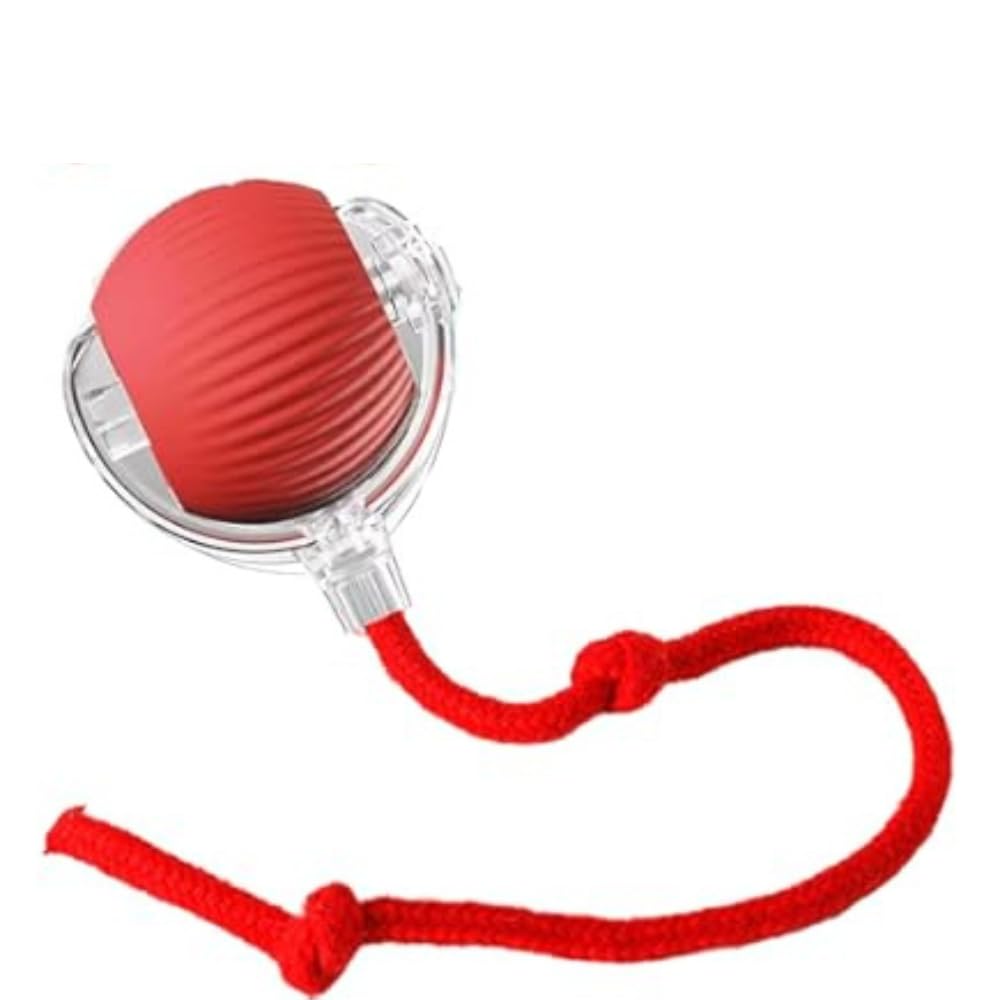 Hexigo Interactive Cat Ball Toy, Automatic 2Speed Rechargeable With Tail, For Indoor Cats, Red
