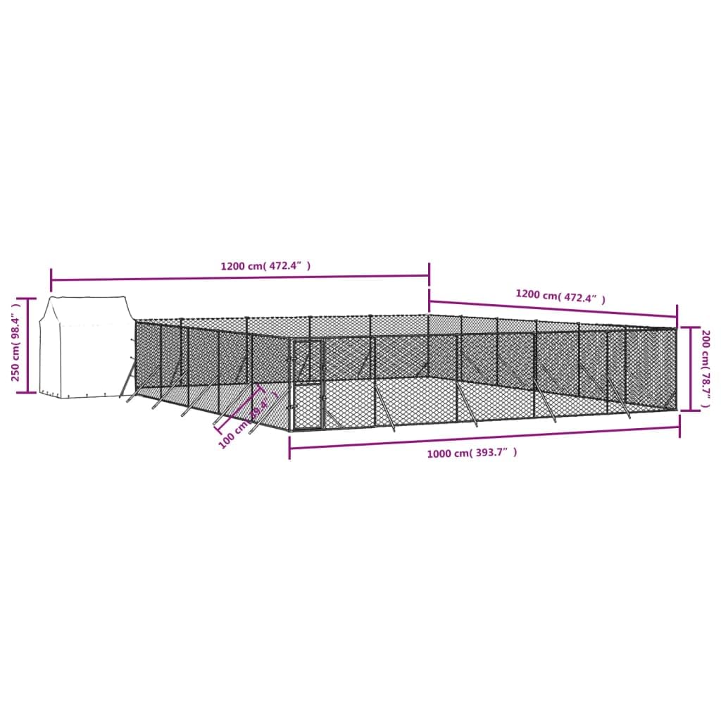 vidaXL Outdoor Dog Kennel with Roof Silver 12x12x2.5 m Galvanised Steel