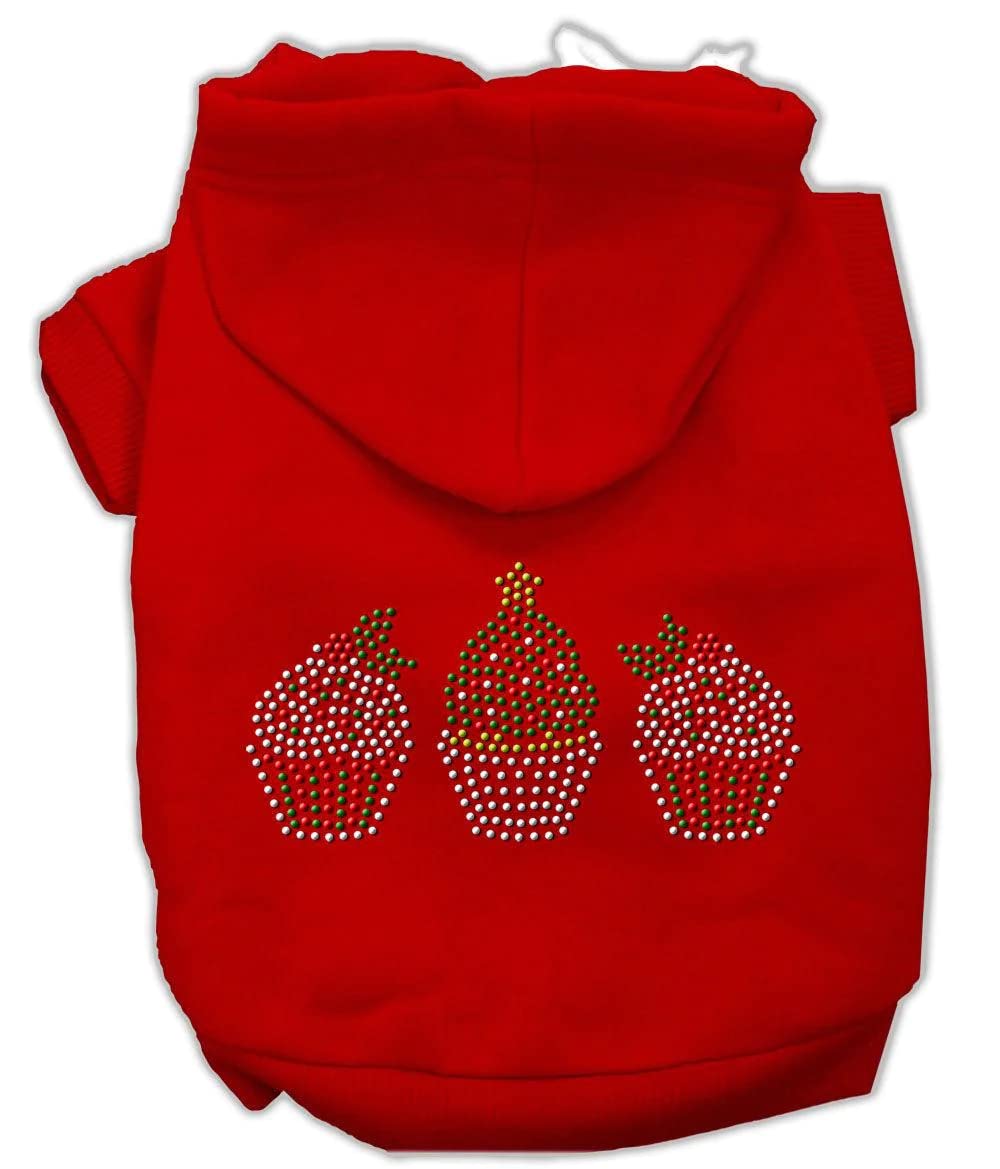 Mirage Pet Products 8-Inch Christmas Cupcakes Rhinestone Hoodie, X-Small, Red