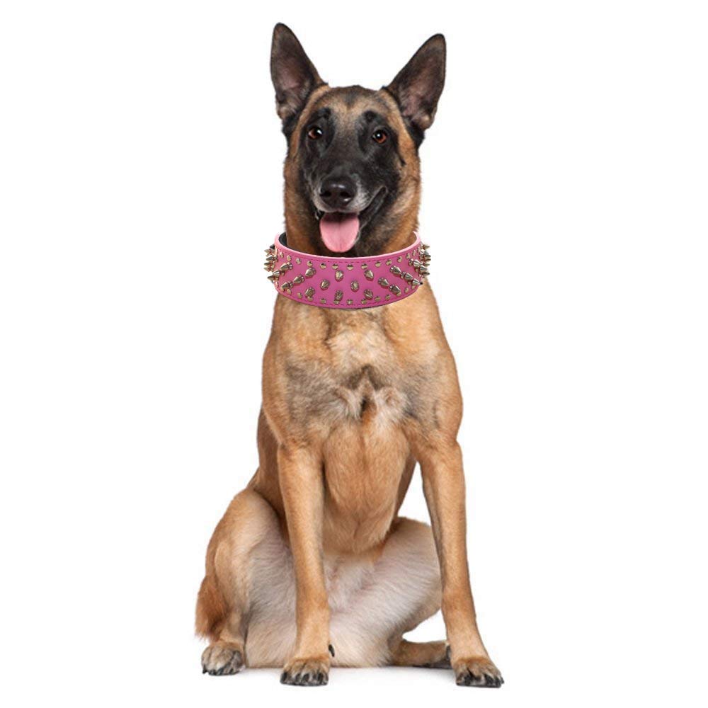 Serijoars Spiked Studded Dog Collar, Pu Leather Dog Collar, Adjustable Pet Collars For Medium Or Large Breed Pet (Xl, Hot Pink)
