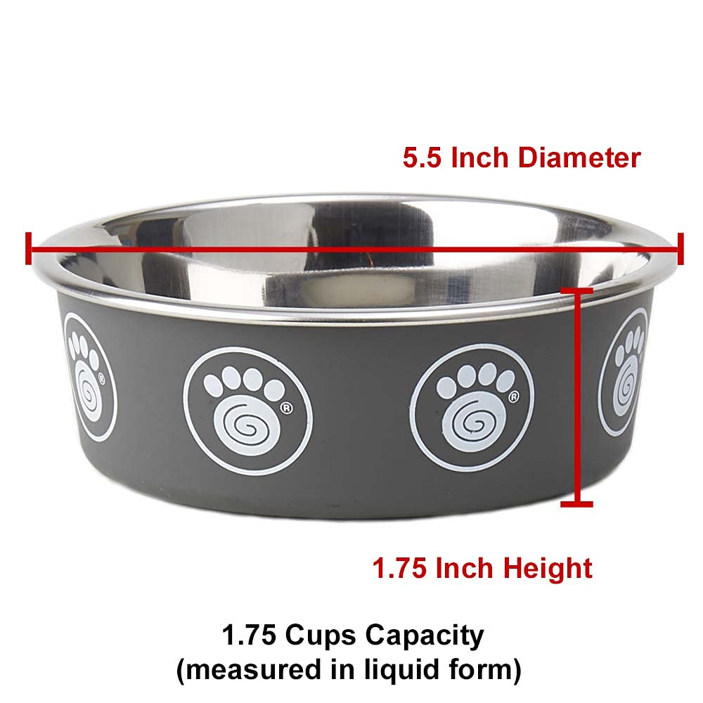PetRageous 17078 Capri Stainless-Steel Non-Slip Dishwasher-Safe Dog Bowl 1.75-Cup 5.5-Inch Diameter 1.75-Inch Tall for Small and