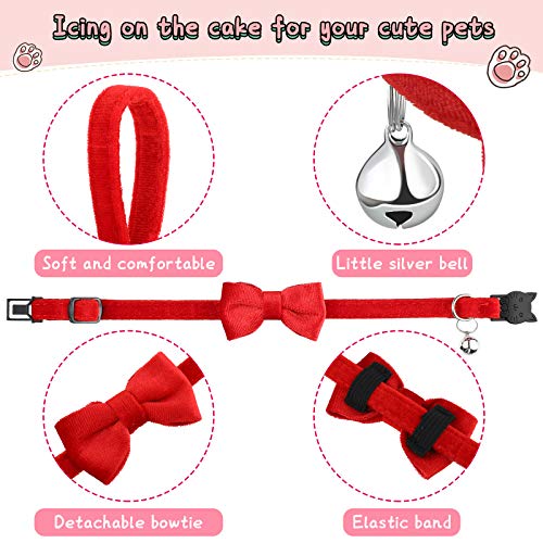 4 Pieces Cat Bow Tie Collar With Bell Breakaway Cat Comfortable Velvet With Cute Safety Pet Collar For Pet Kitten Puppy(Small,Bl