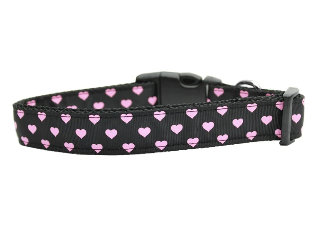 Pet Dog and Cat Nylon Collar or Leash, "Pink & Black Dotty Hearts" 3/8" w x 6 ft. leash