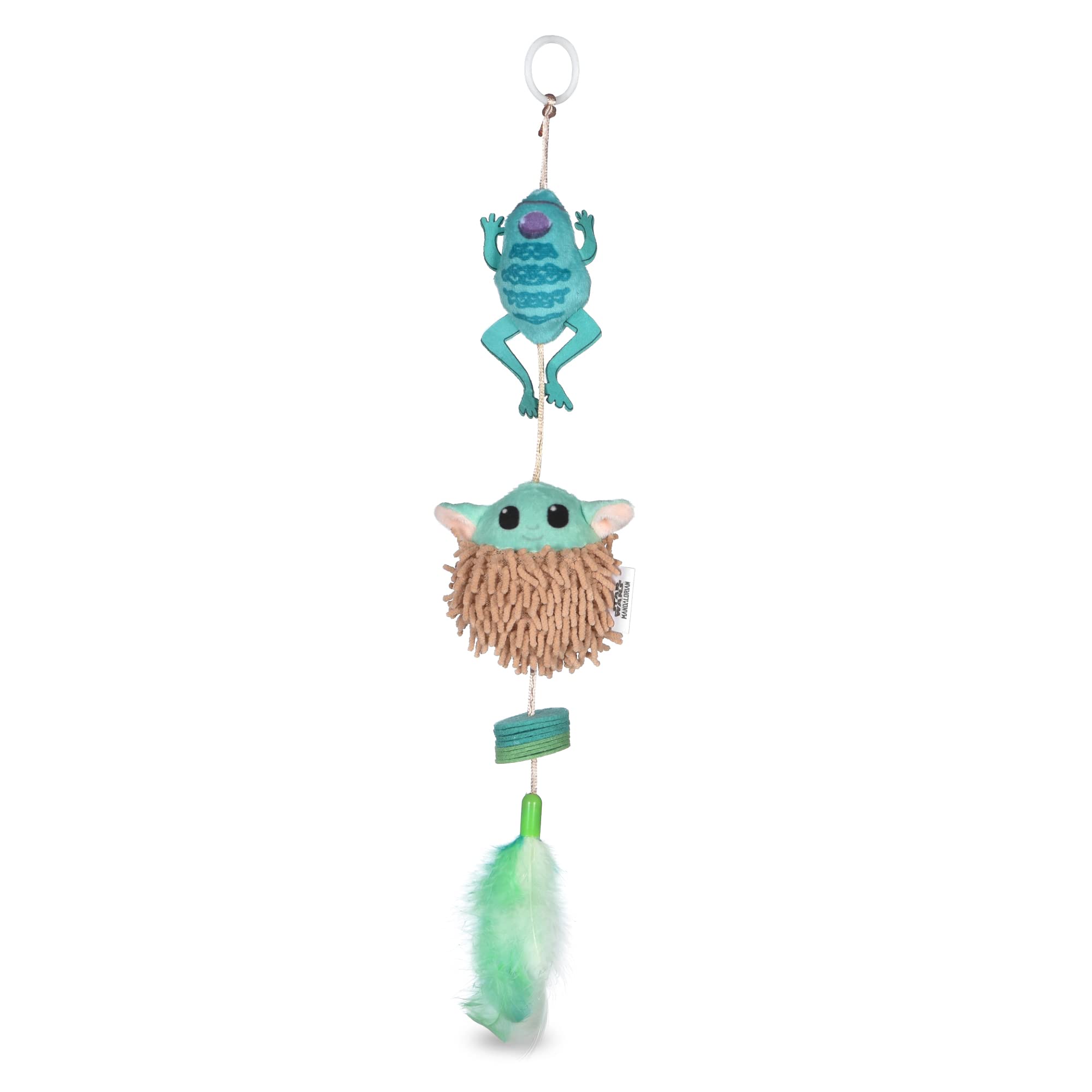 Star Wars For Pets Grogu Cat Toy Teaser With Plush, Feathers & Pom Poms | Bouncy Teaser Cat Toy With Hungry Grogu| Interactive Toy For Cats, Dancing Teaser With Feathers | Cat Exercise Toy