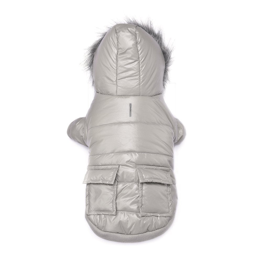 LESYPET Dog Coat for Small Dogs, Windproof Doggie Puffer Jacket with Leash Hole, Extra Warm Dog Jacket Winter Coat, Grey L