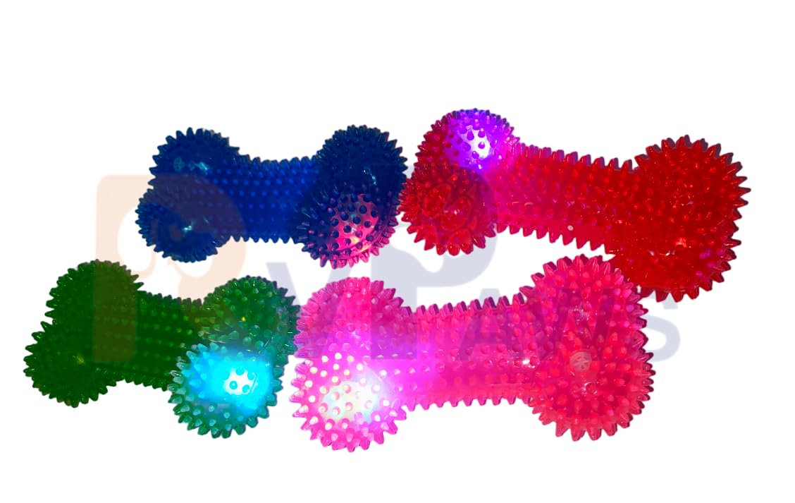Rvpaws LightUp Tpr Rubber Spike Bone Chew Toys For Dogs And Puppies, Squeaky Chew Toys For Aggressive Chewers Dental Teething C