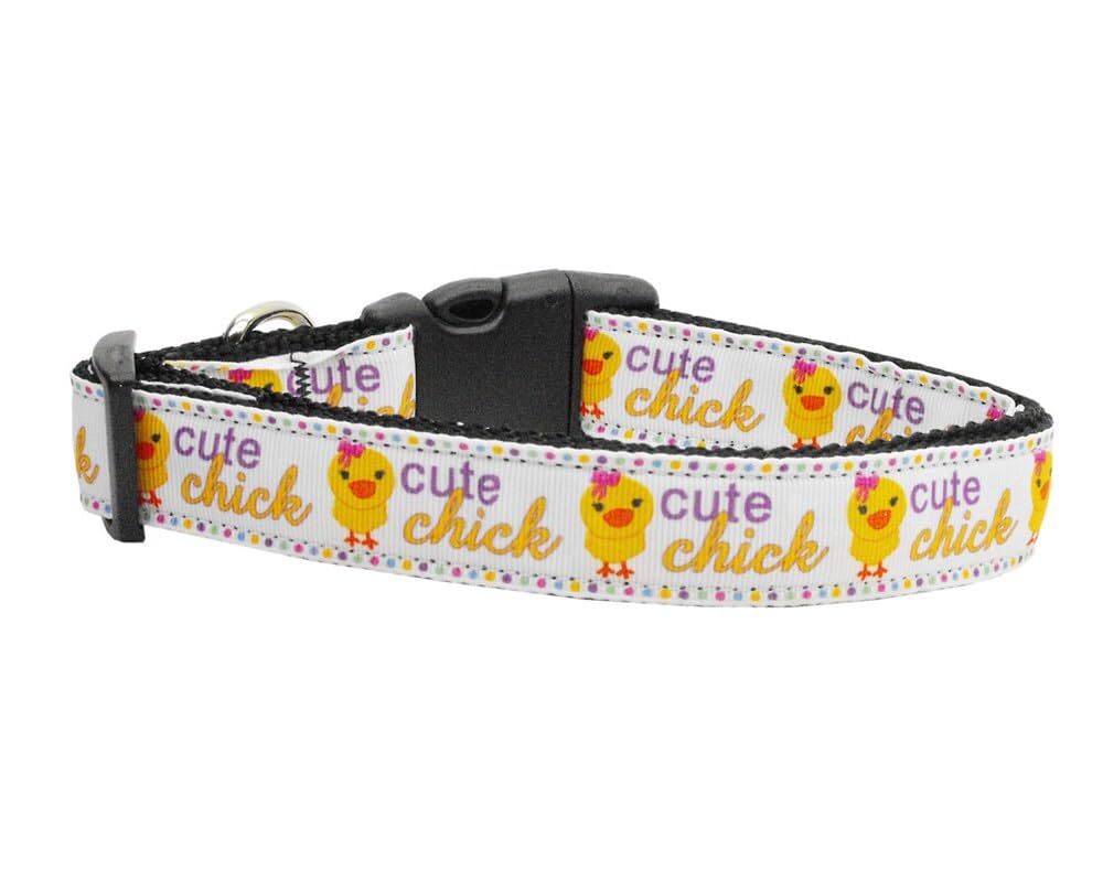 Pet Dog & Cat Nylon Collar or Leash, "Cute Chick" MD Narrow Collar