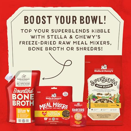 Stella & Chewy's SuperBlends Raw Blend Cage-Free Chicken & Duck Recipe, 3.25 lb Bag, Wholesome Grains, Red