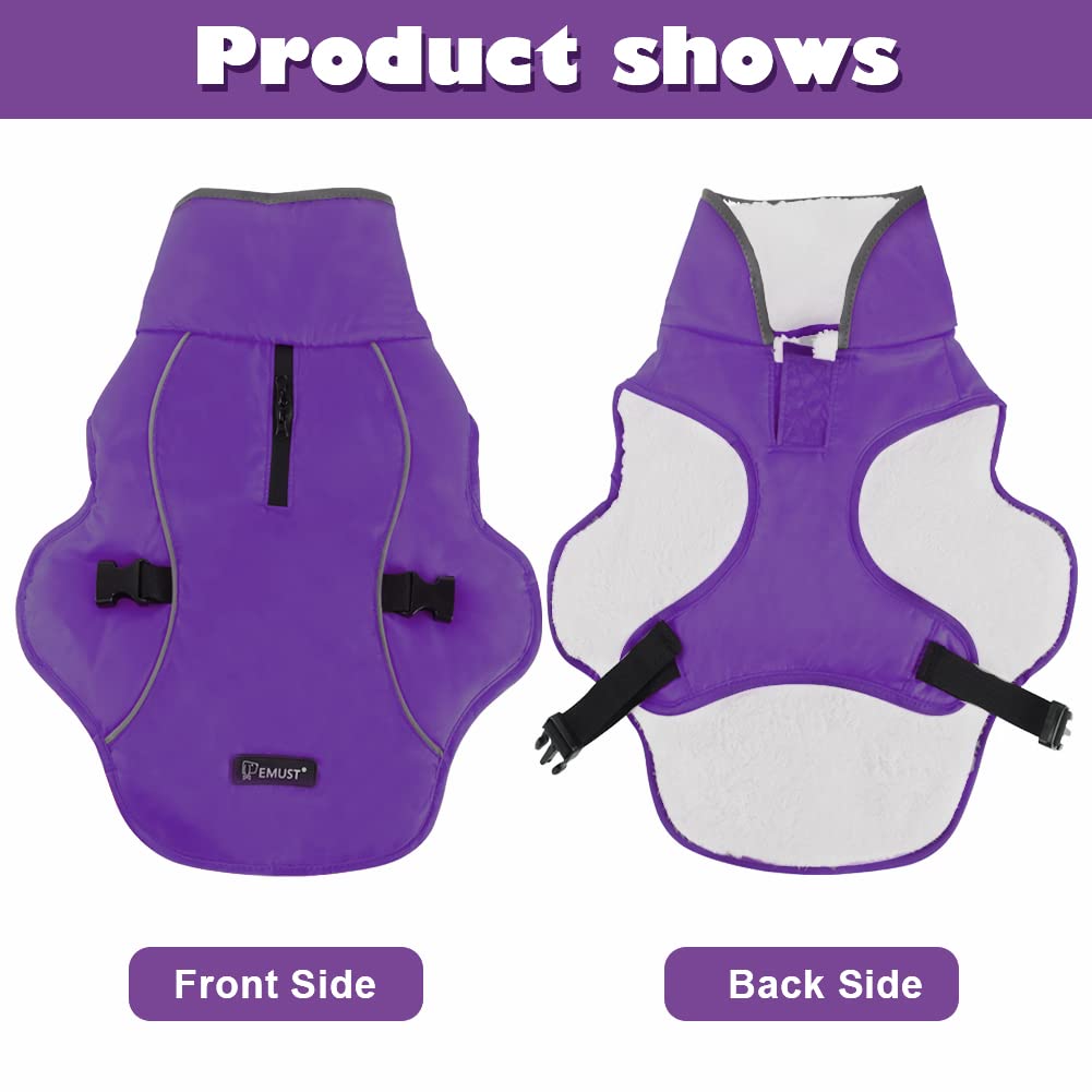 EMUST Dog Coat Winter, Waterproof Dog Snow Jacket for Winter, Adjustable Small/Medium/Large Dog Coat/s for Winter, Purple, L