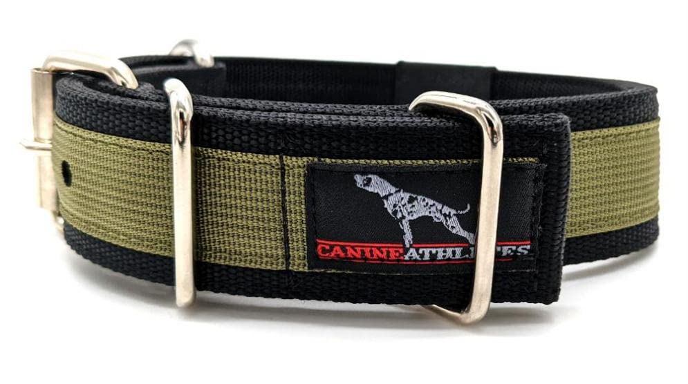 Canine Athletes 1.5' Pro-Hd 5-Ply Heavy Duty Working Dog Collar Extra Strength Durable (Black/Olive Green, Large)