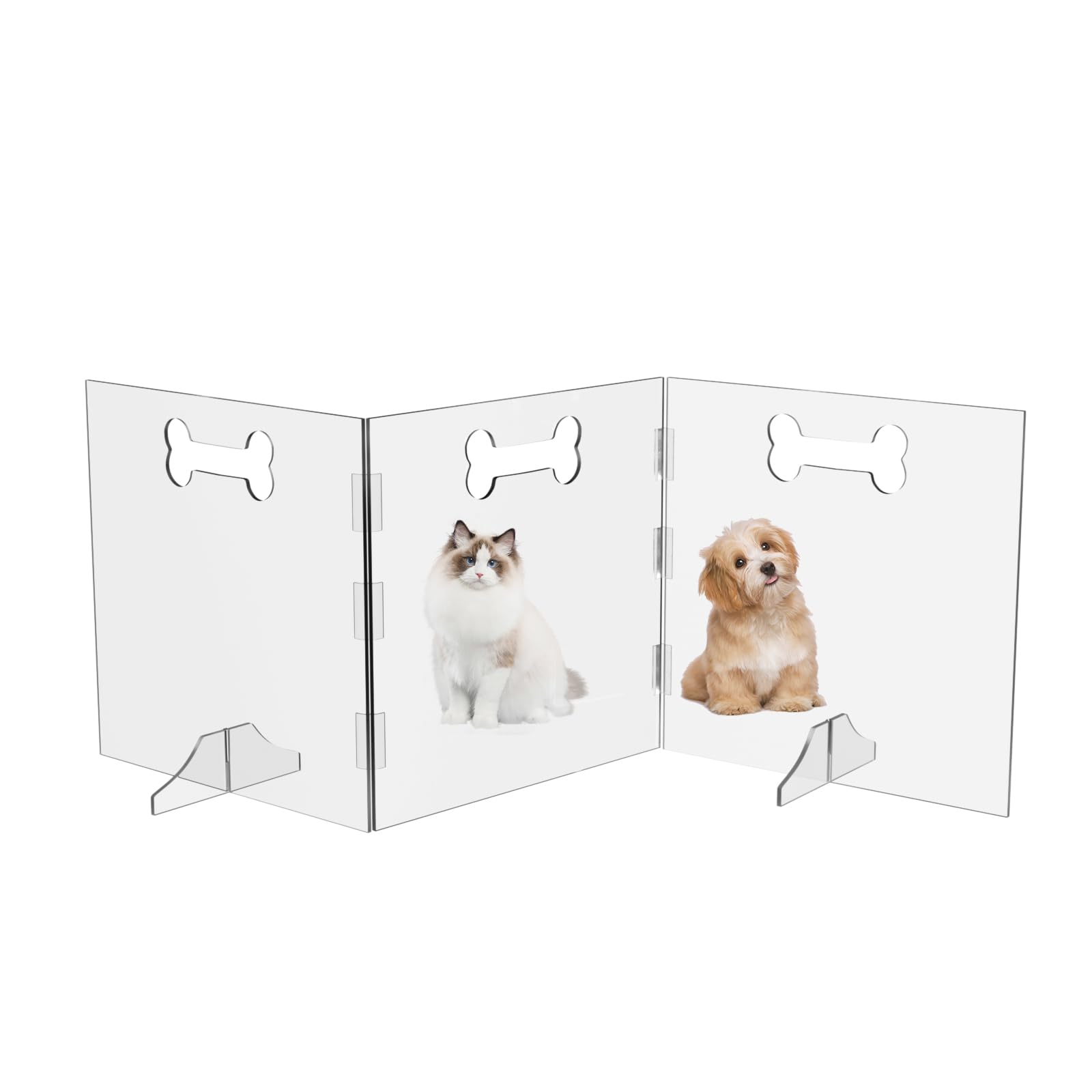Clear Acrylic Dog Gate, 3 Panel 60' W X 24' H, Transparent Freestanding Pet Playpen Indoor, Foldable Pet Fence Barrier For Doo
