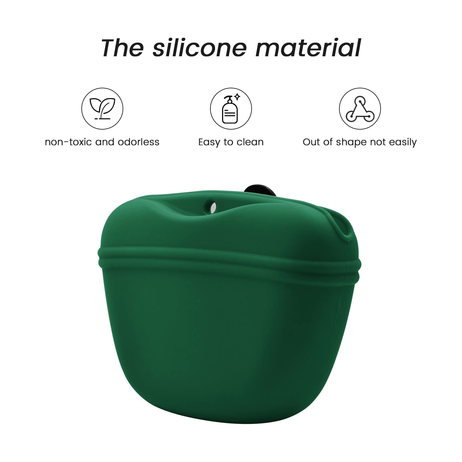 AUDWUD - Silicone Dog Treat Pouch - Clip on Portable Training Container - Convenient Magnetic Buckle Closing and Waist Clip - BP
