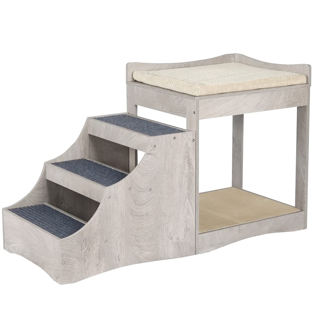 unipaws Pet Bunk Bed with Removable Stairs for Dogs and Cats, Multi-Level Bed Window Perch Seat Platform with Cushion and Cat Sc