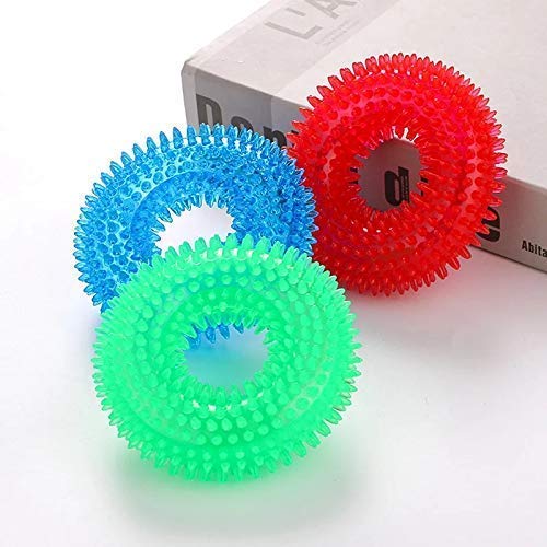 Pet Guard Spike Ring Chew Toys For Teething With Light And Sound For Your Dogs & Puppies  Blue (Color May Vary)