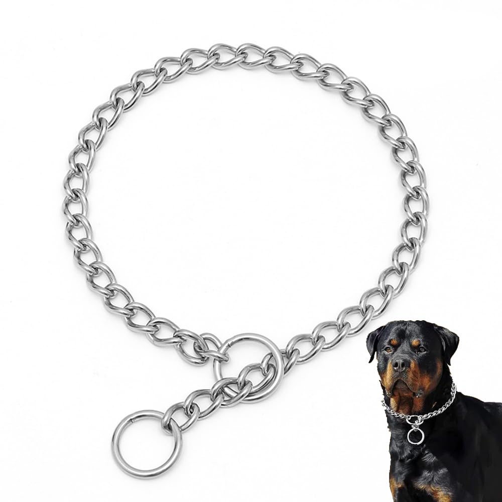 Silver Chain Choke Collar For Dogs, Stainless Steel Slip P Link Training Dog Choker Martingale Collars Puppy Chains For Xxs Xs S