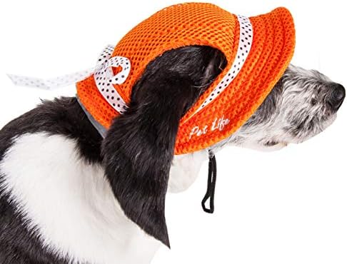 Pet Life  Sea Spot Sun Uv Protectant Adjustable Fashion Mesh Brimmed Dog Hat Cap, Orange  Large