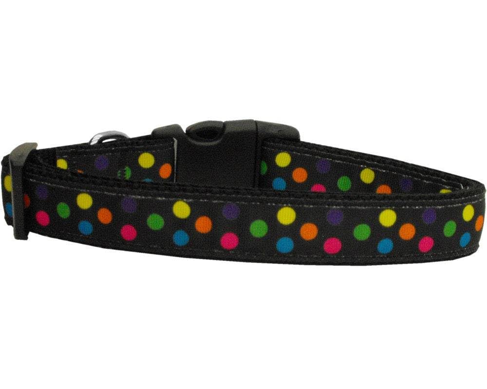 Pet Dog & Cat Nylon Collar or Leash, "Black Multi Dot" Cat Collar