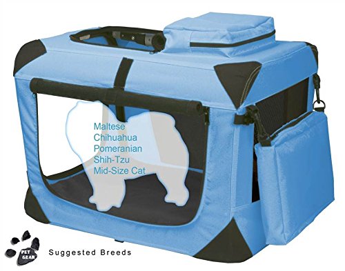 Pet Gear Portable Soft Crate, Extra Small, Ocean Blue, Steel Frame, 21"L x 14.5"W x 14.5"H, Folds for Travel, Includes Comfort Pad &