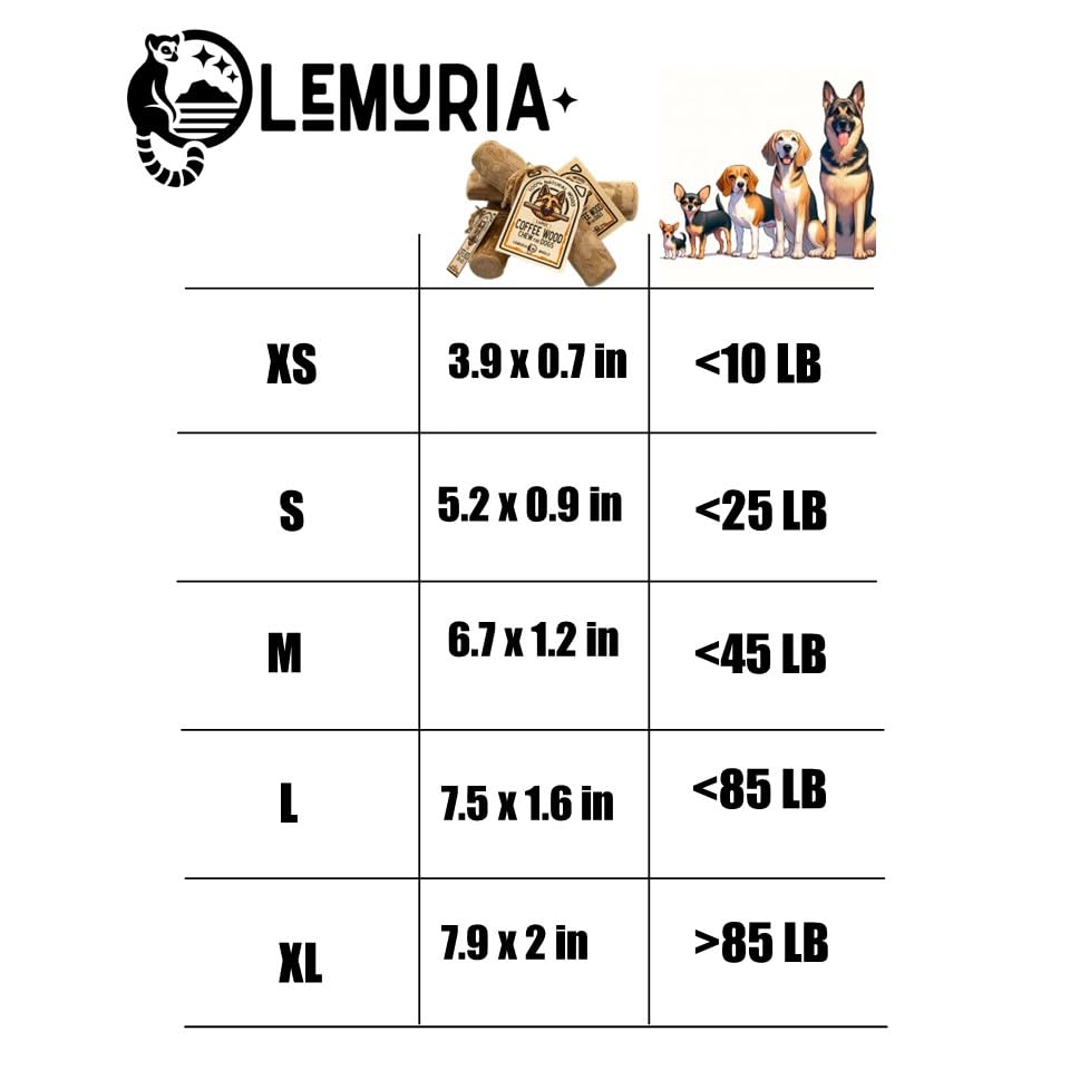 lemuria Coffee Wood Dog Chew Stick Toy - Natural Wooden Bone for Medium Dogs, Safe Dental Chews, Stress Relief, Model: CoffeeWoodDogChew-MediumDogs