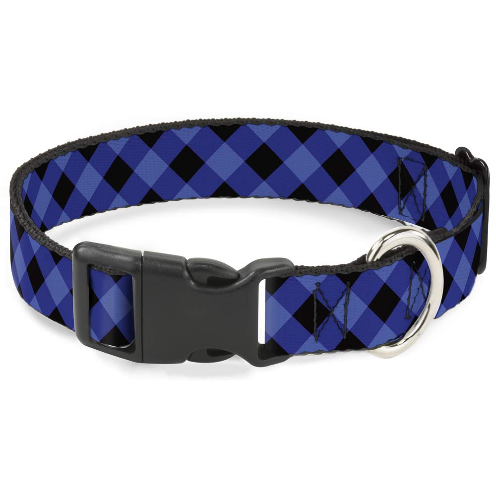 Buckle-Down Pc-W30431-Wm Diagonal Buffalo Plaid Black/Blue Plastic Clip Collar, Wide Medium/16-23''