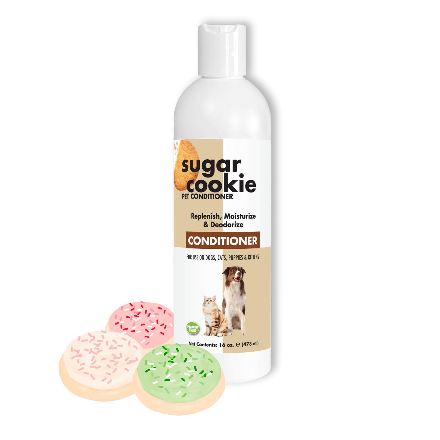 Showseason Sugar Cookie Pet Conditioner 16 oz | Long-Lasting Odor Eliminator | Paraben-Free | Biodegradable and Non-Toxic | Made