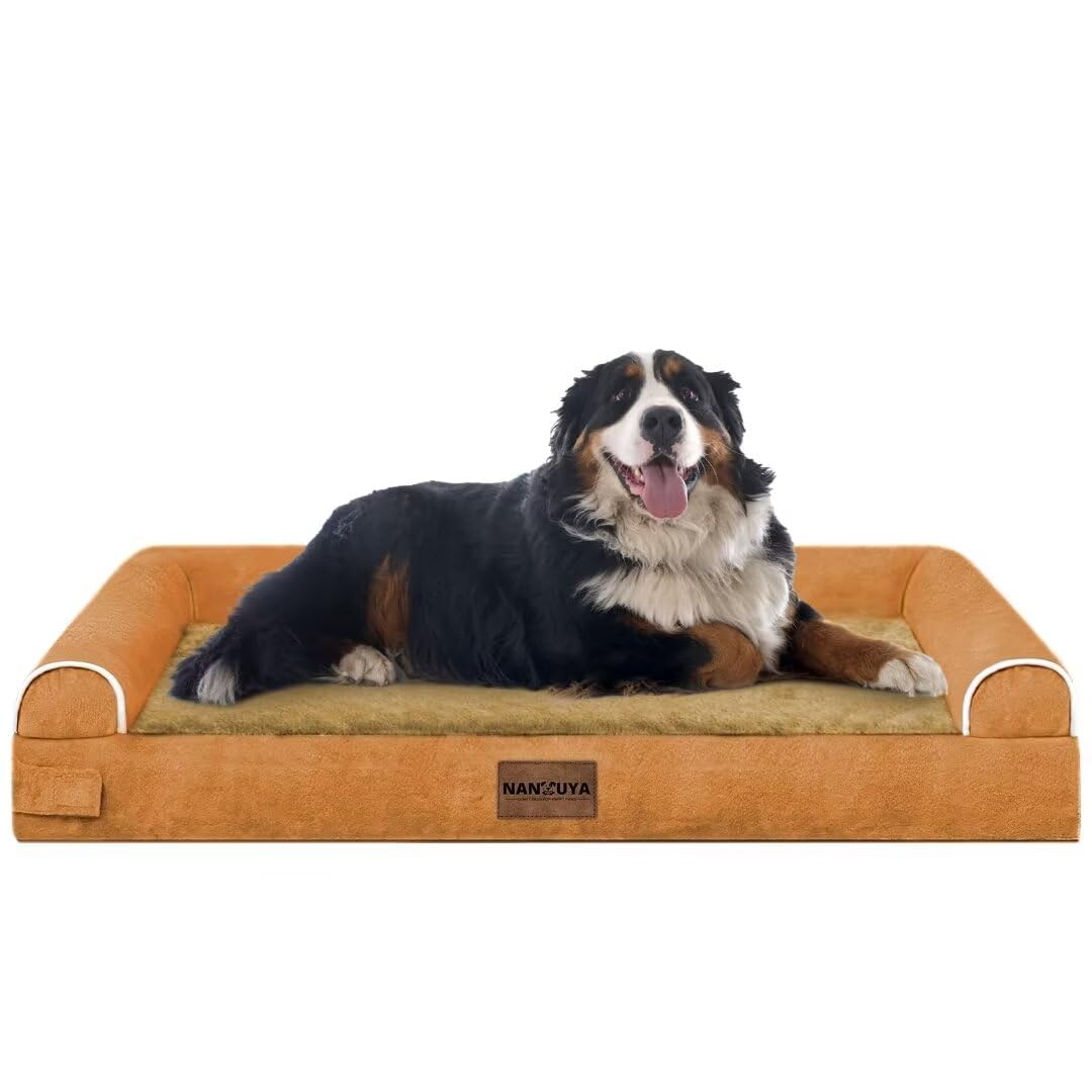 Large Dog Bed Orthopedic Washable: Jumbo Dog Bed Bolster Extra Large Dogs Egg Crate Foam Sofa Couch Waterproof Removable Cover - Orange