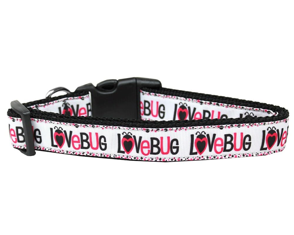 Pet Dog & Cat Nylon Collar or Leash, "Love Bug" MD Narrow Collar