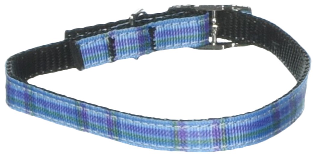 Mirage Pet Products 3/8" Plaid Nylon Dog Collar with Classic Buckle, Size 14, Blue