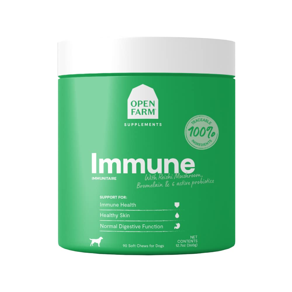 Open Farm Immune Chews, Dog Supplement with Plant-Based Ingredients and Probiotics for Immune and Skin Support, 12.7 oz, 90 Coun