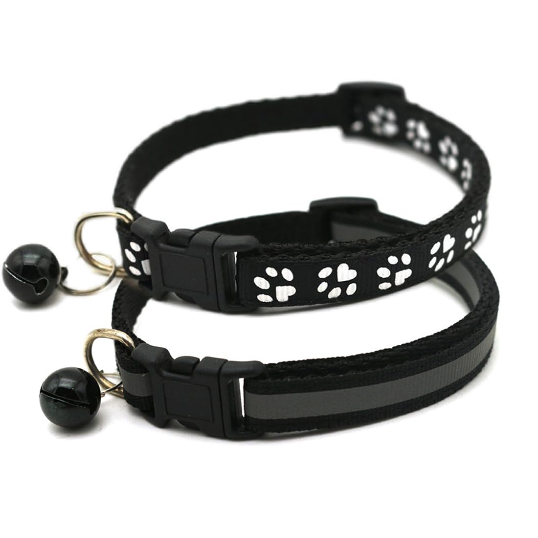 Black Dog Collar With Bells For Small Dogs, 2-Pack Basic & Reflective Boy Puppy Collar With Bells For Xxs Xs Small Pet Male Dogs
