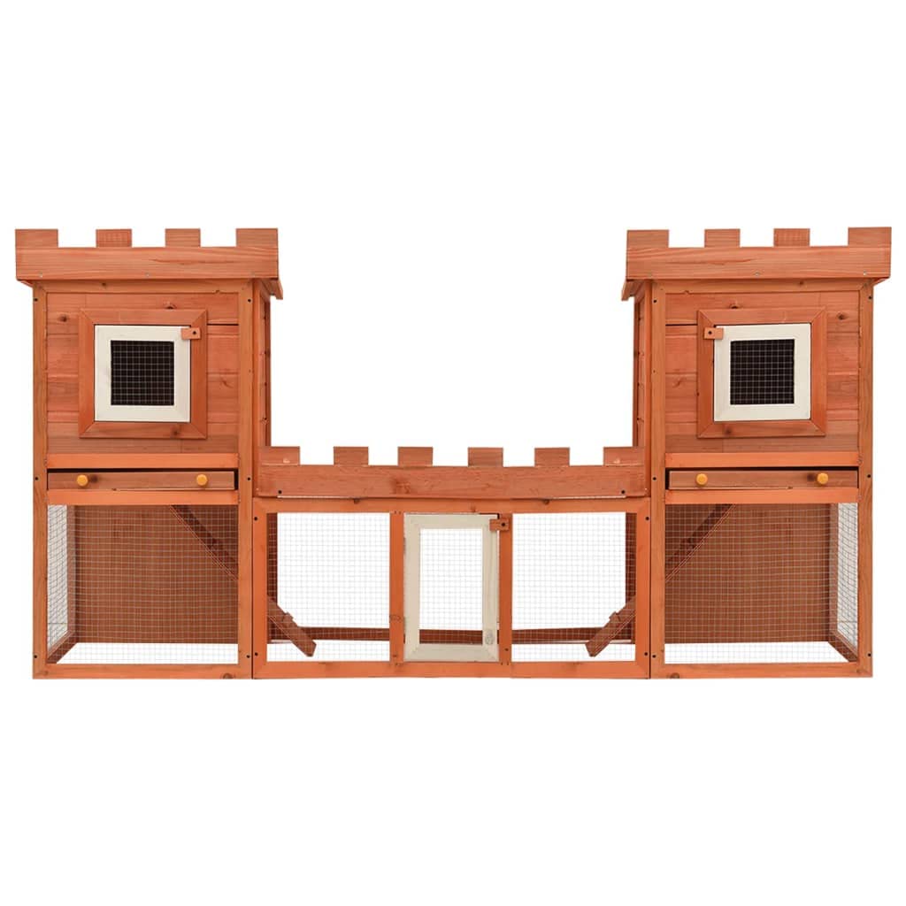 vidaXL Double Layer Large Outdoor Rabbit Hutch - Pinewood Pet House with Iron Wire Mesh - Weather Resistant Roof - Perfect for Keeping Small Animals, Brown