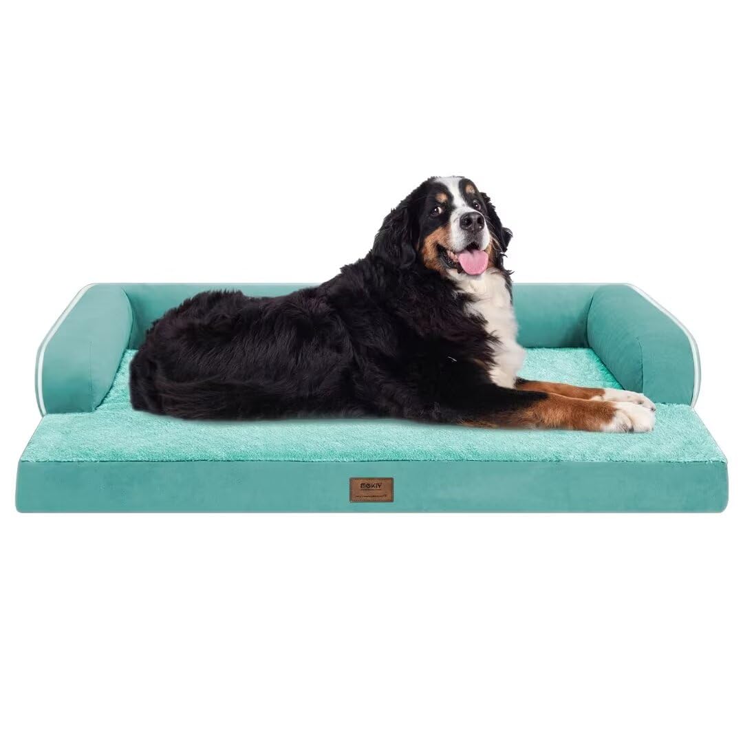 Large Dog Bed Orthopedic Washable, Orthopedic Dog Bed With Removable Bolsters, Washable Dog Beds For Large Dogs, Waterproof Pet Beds And Non-Slip Bottom, Extra Aqua Blue Xxxlarge Dog Bed