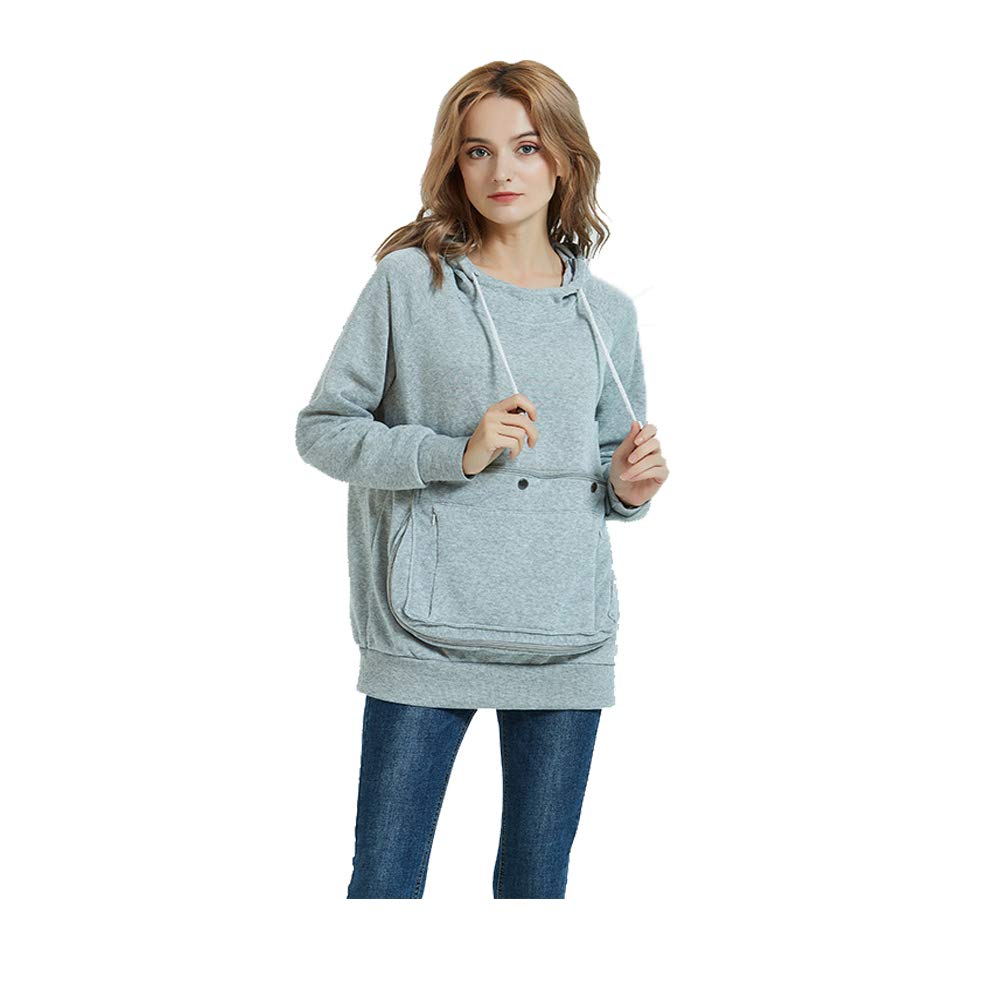 Kei Tomlison Pet Pouch Hoodie Long Sleeve Fleece Kitten Puppy Holder Carrier Sweatshirt For Women (Light Grey, Small)