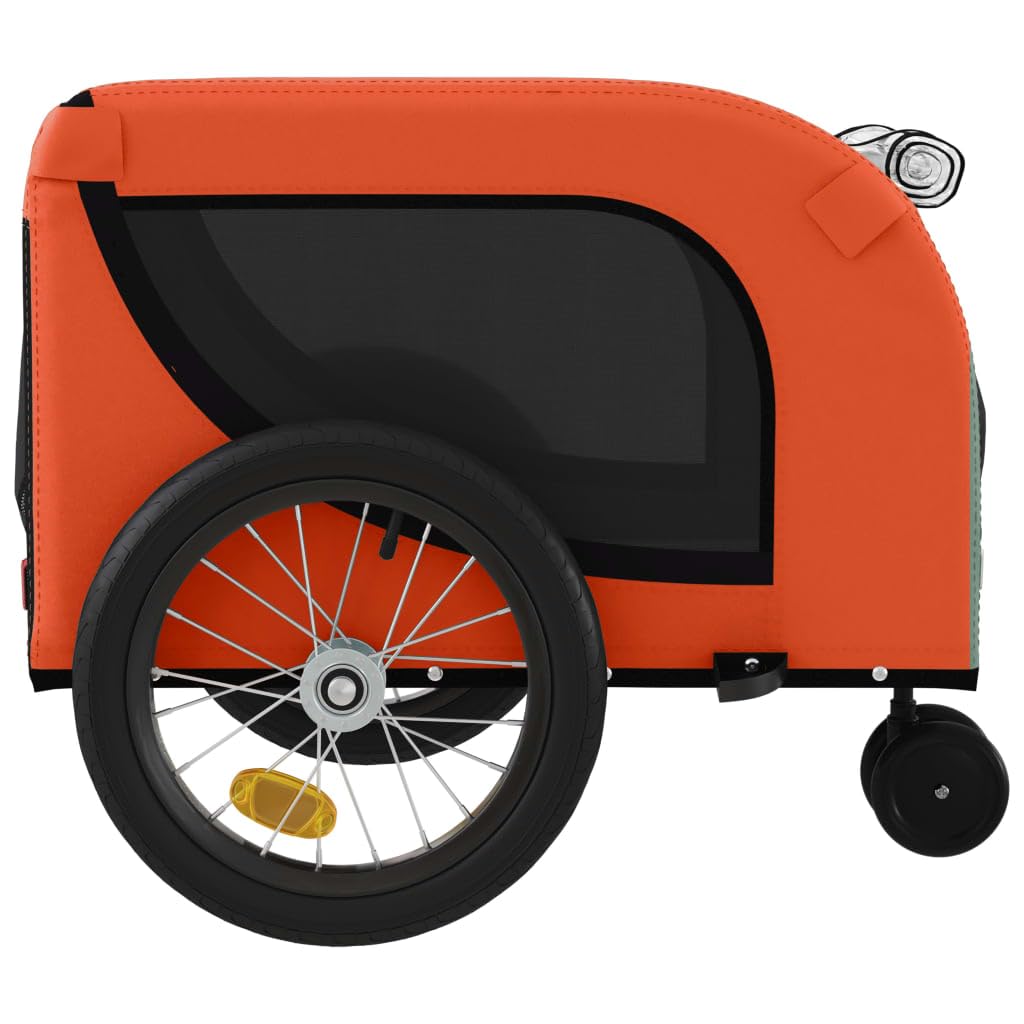vidaXL Pet Bike Trailer - Orange & Black - Oxford Fabric, Iron Frame, 49.2" x 24.8" x 26" - Reflectors & Safety Flag - Multifunctional Carrier for Pets, Groceries, Camping