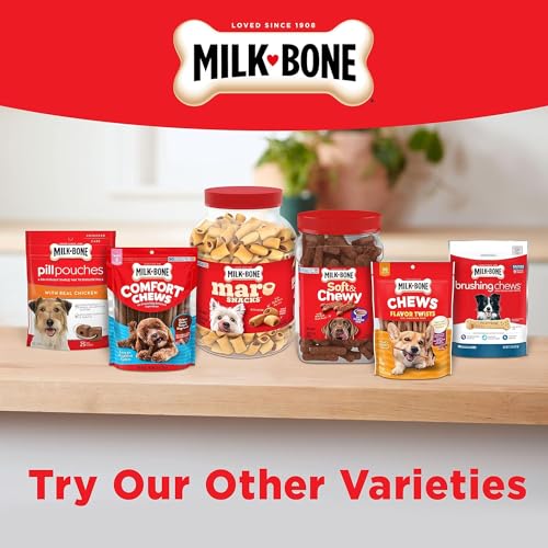 Milk-Bone Mini Comfort Chews, Rawhide Free Dog Treats with Unique Chewy Texture and Real Beef, 18 Mini Chews (Pack of 4)