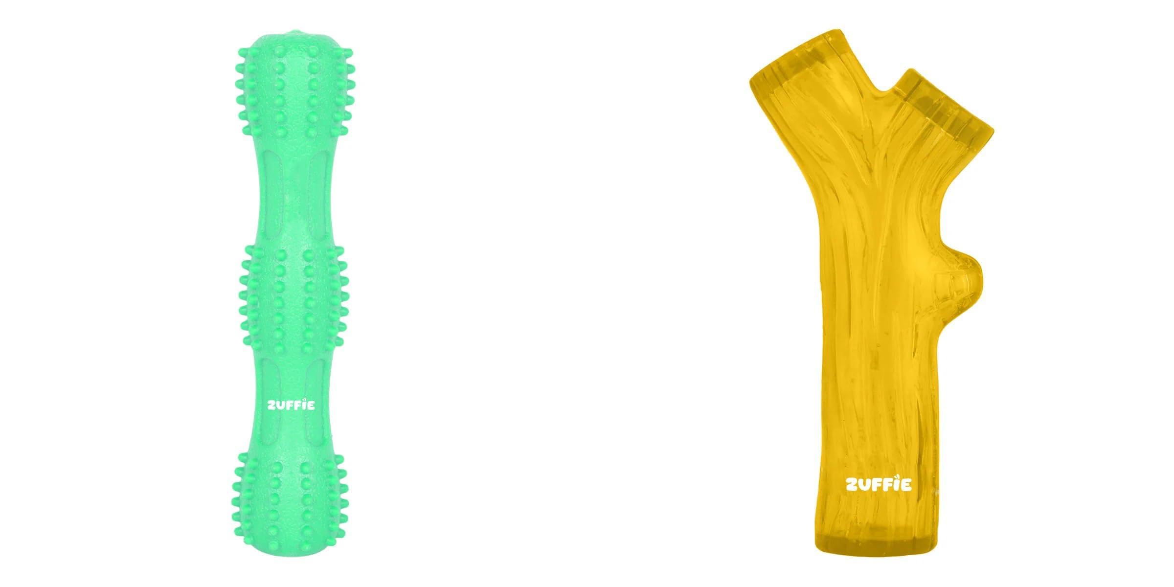 Zuffie Spiky Stick Chew Toy And Branch Chew Toy  Durable Puppy Teething Aid Combo Of 2 (Stk_Grn + Brnc_Ylw)