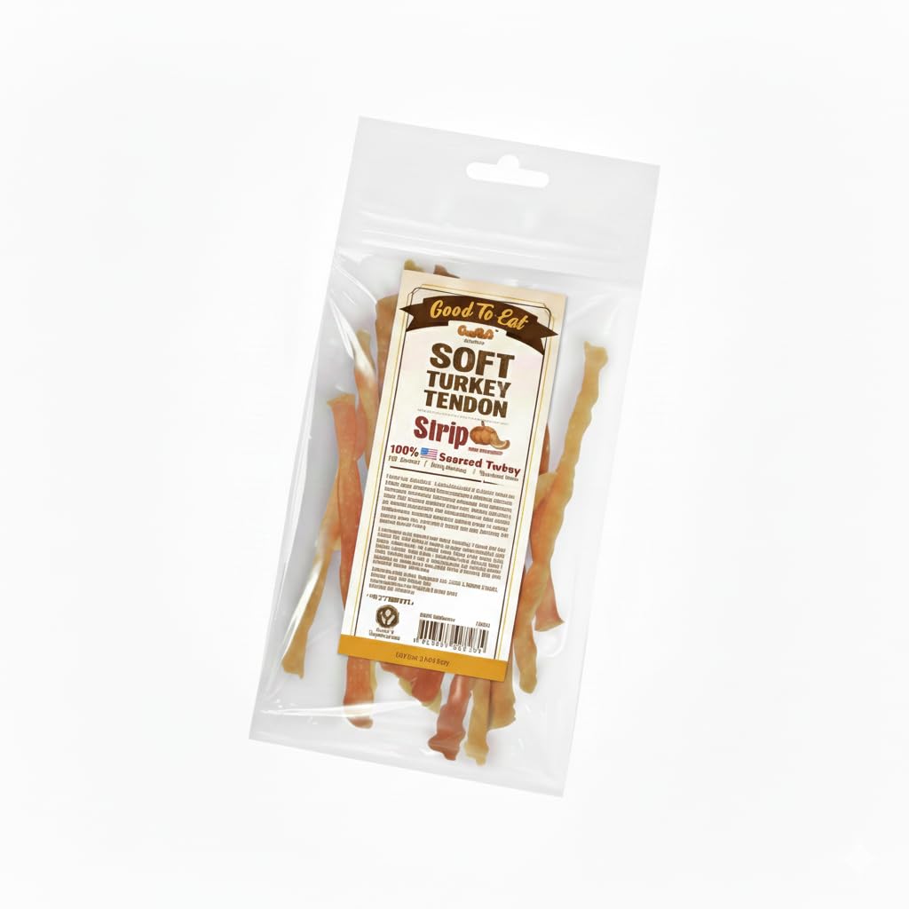 Gootoe Soft Turkey Tendon Stirip with Pumpkin 3oz, Chewy Snack, USA-Sourced Turkey Tendon, Premium Training Chews, Hypoallergeni