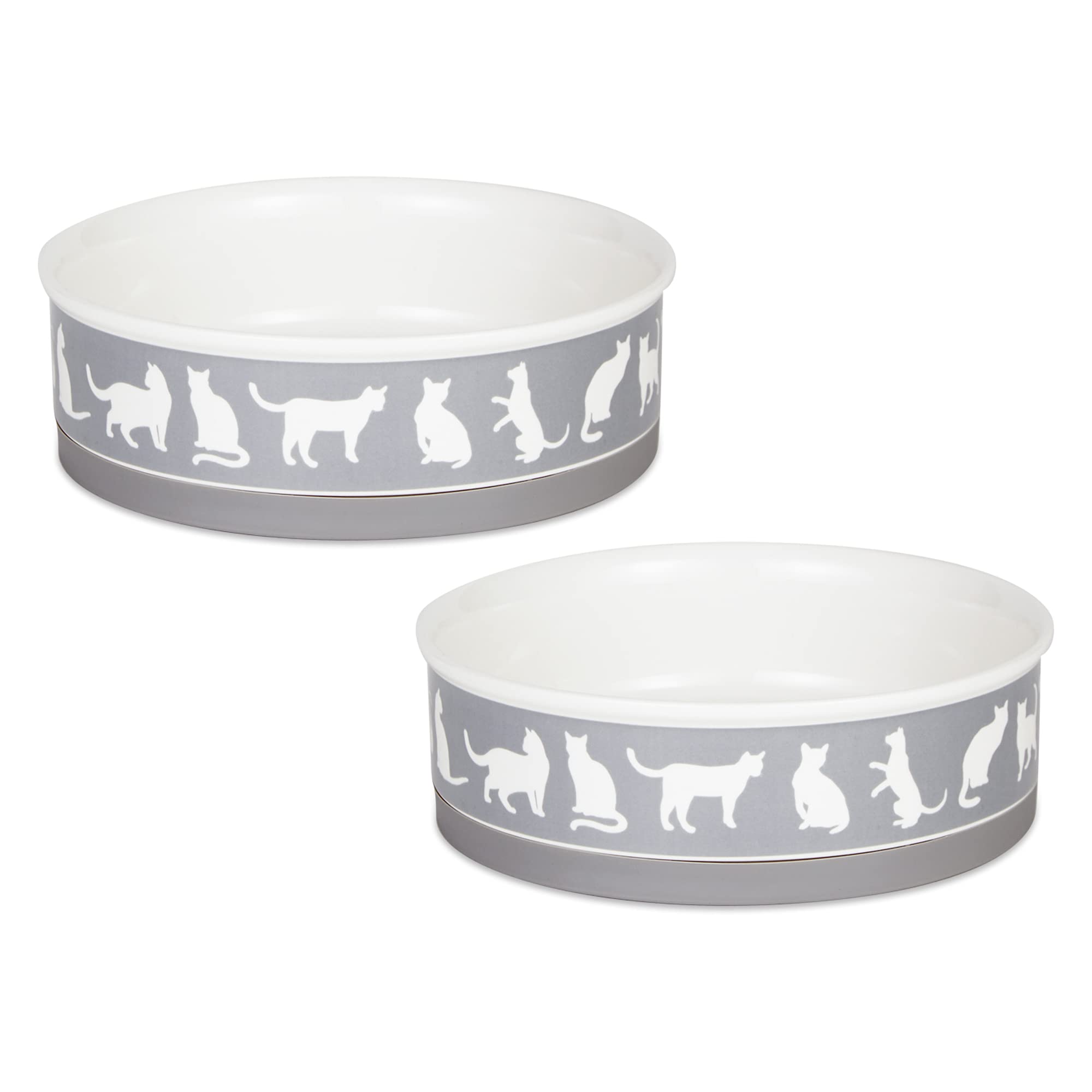 Bone Dry Ceramic Cat Bowls, Microwave & Dishwasher Safe, Large Set, 7.5x2.4, Gray, 2 Count