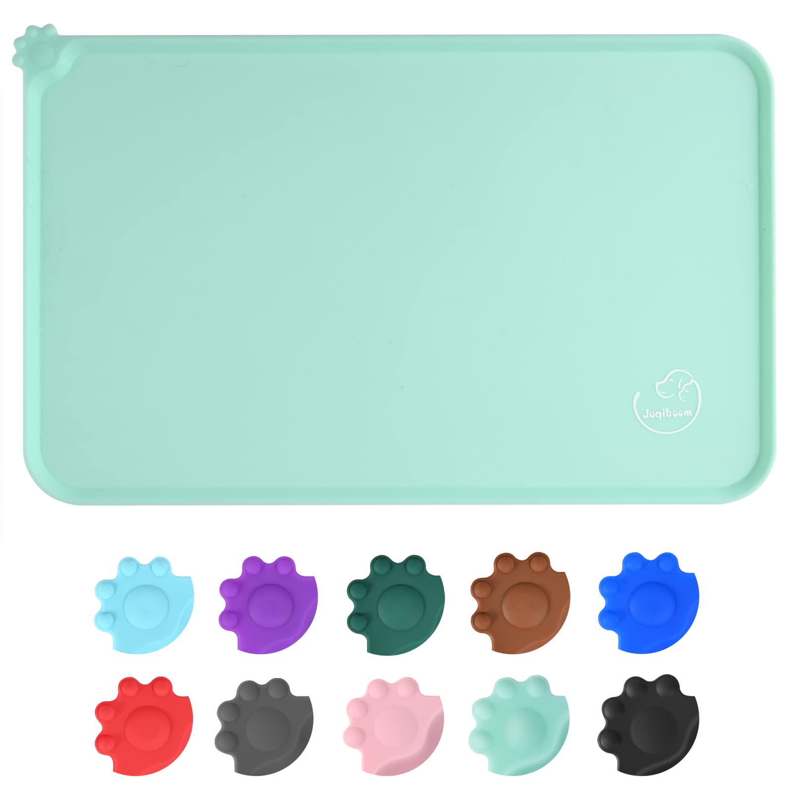 Juqiboom Silicone Waterproof Dog Cat Pet Feeding Mats, Non Slip, Easy Clean Pet Dog Cat Bowl Mats Placemat (24 x 16) Green