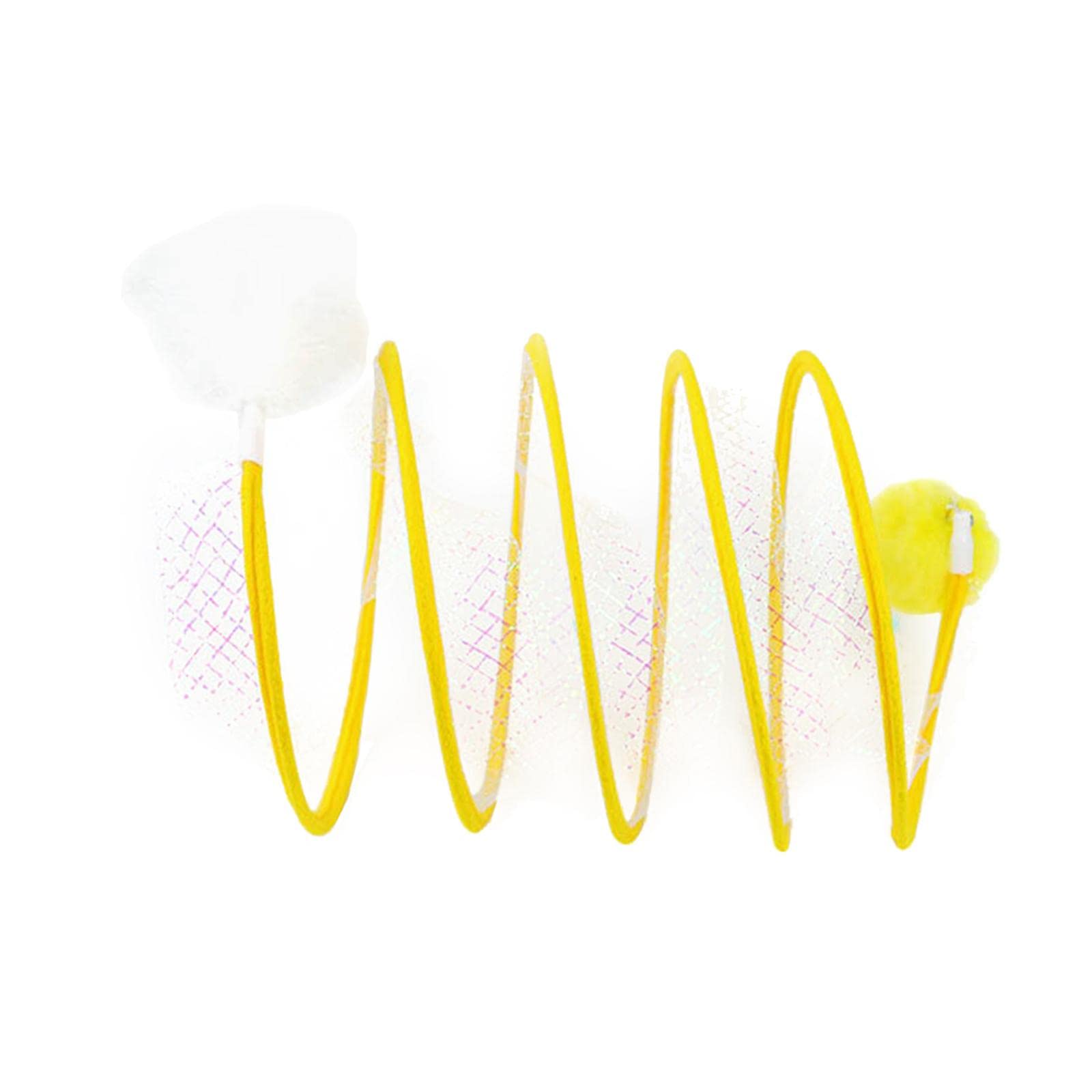 Ecomistiq Foldable Indoor Cat Tunnel S Type Spring Toy Playing Tent Portable Durable Yellow Plush Ball| Toys| Supplies |Pet