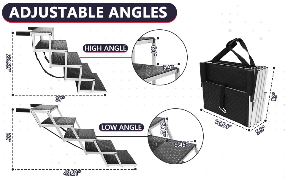 Pensun Dog Stairs With Nonslip Surface Portable Folding Pet Ramp For Car, Suv And Trucks Foldable Truck Ramp Stairs For Small To