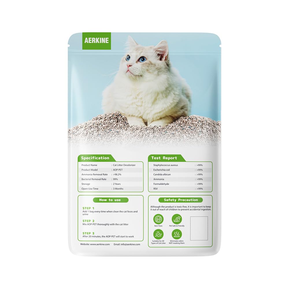 Cat Litter Deodorizer, Litter Box Odor Eliminator, Patented Aop-Kf Solid Alkali Tech, 99% Deodorization, Long-Lasting Fresh, Cat