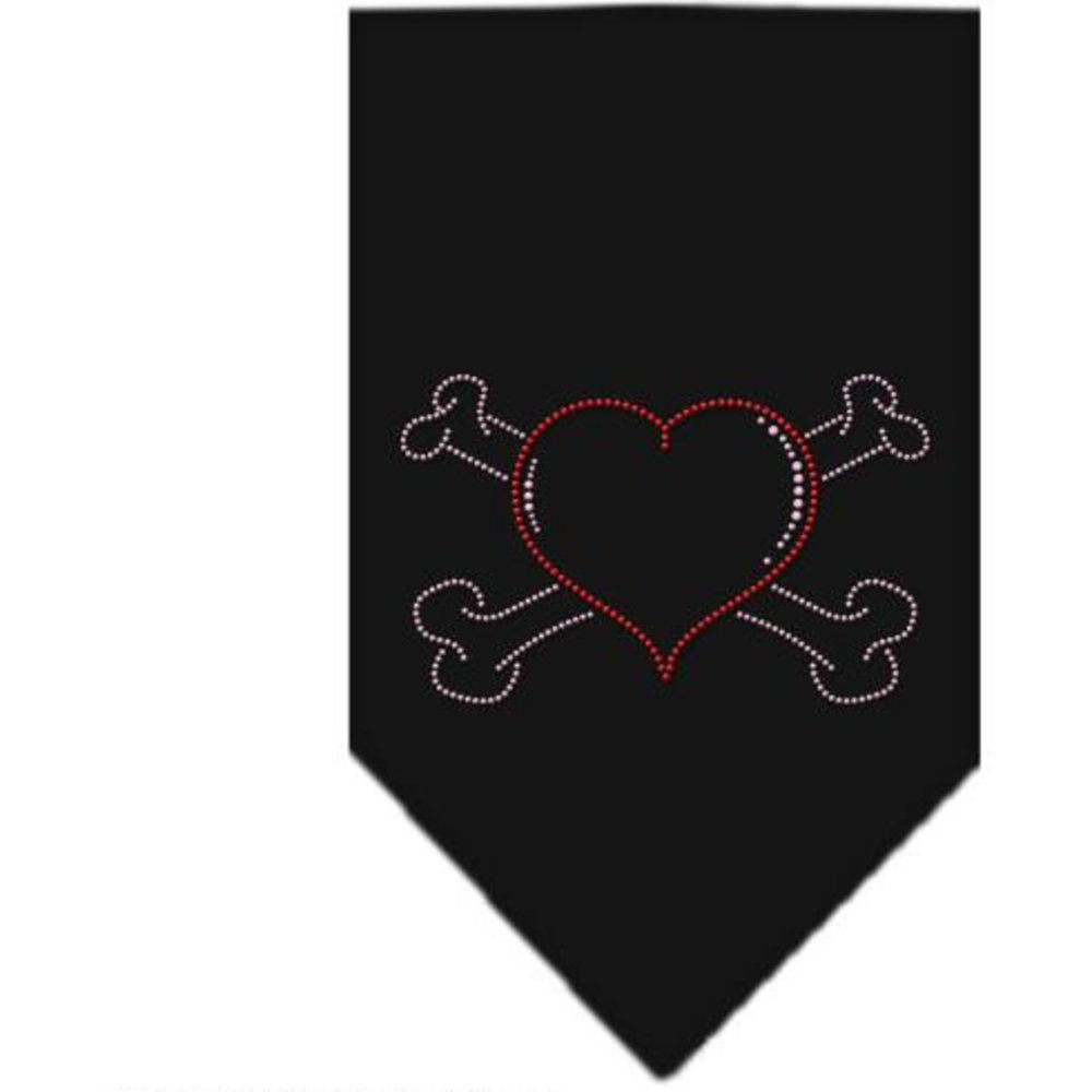 Mirage Pet Products Heart Cross Bone Rhinestone Bandana, Small, Black