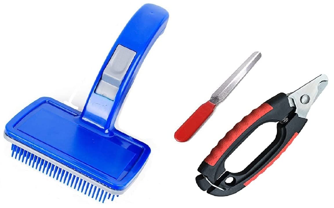 Gojira/Pet/Dog/Cat Combo: 1 Professional Stainless Steel Nail Clipper With Foil (Small) & 2 Professional Slicker SelfCleaning G