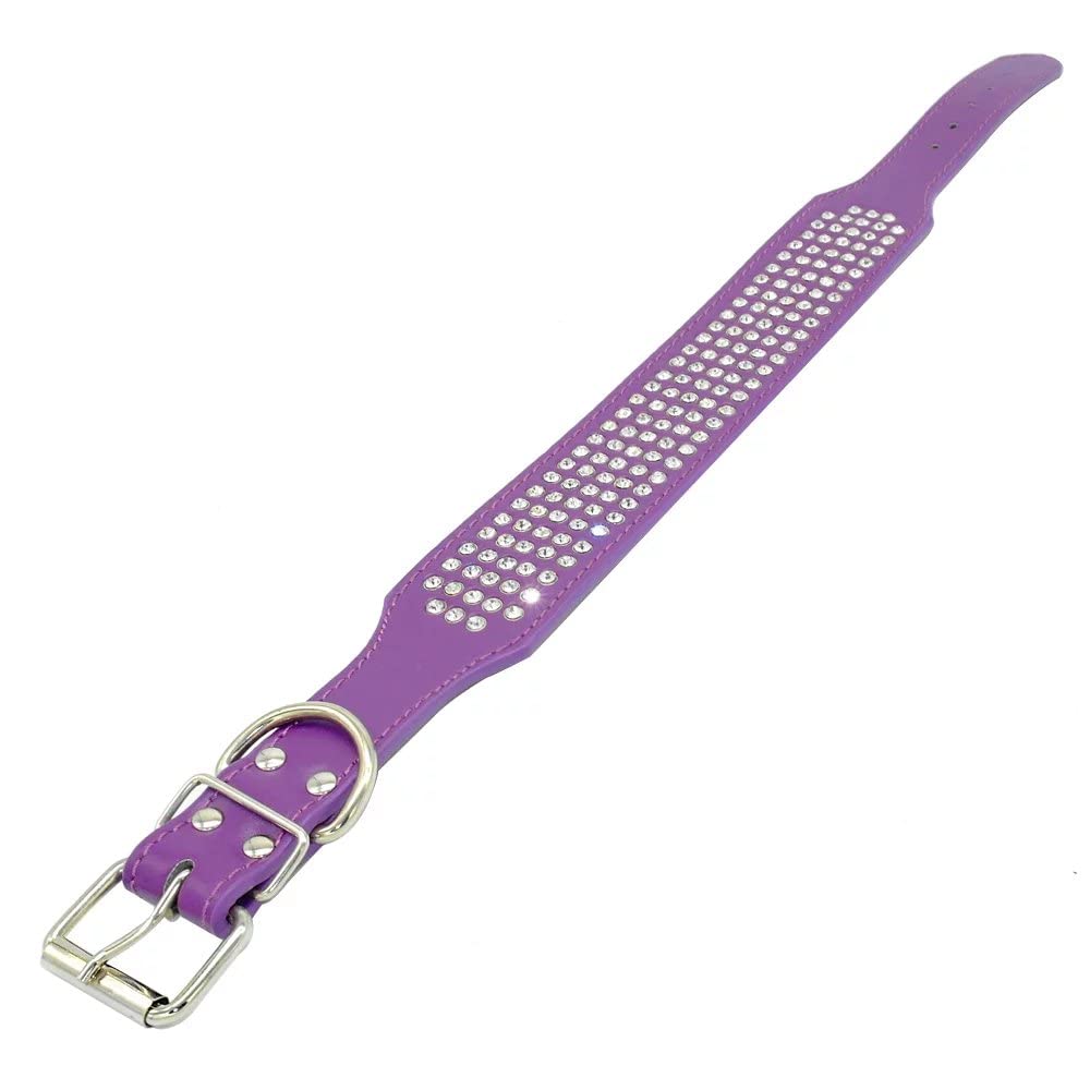 Berry Pet Rhinestones Dog Collars - 5 Rows Full Sparkly Crystal Diamonds Studded Pu Leather - 2 Inch Wide -Beautiful Bling Pet A