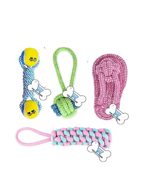 The Dds Store 4 PackAvoiding Puppy Boredom Anxiety Teething Set Knots Cotton Doy Chew Toys For Puppy Small Pets, Color May Vary